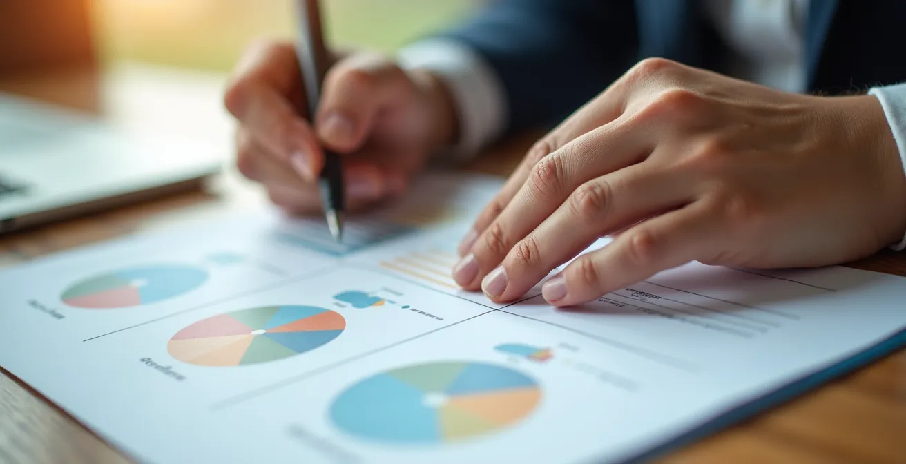 Gros plan sur les mains d'une personne remplissant un questionnaire avec des motifs géométriques colorés